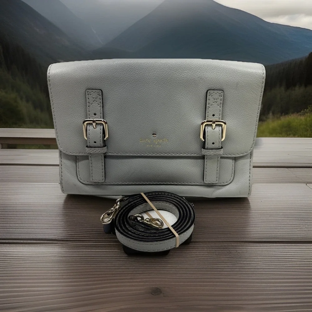 Kate Spade Gray‎ Leather Pebbled Satchel Bag With Buckles
